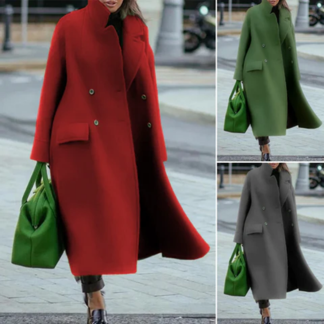 Damski Długi Zimowy Płaszcz Trench - Ciepły i Stylowy