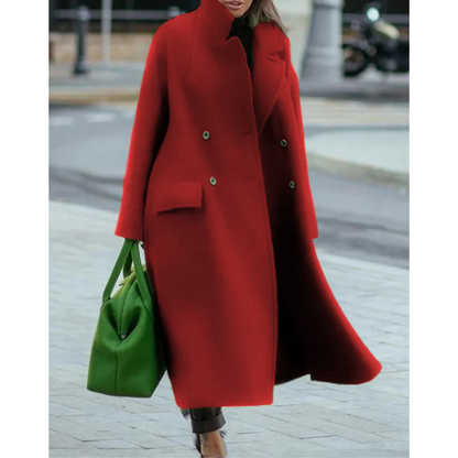 Damski Długi Zimowy Płaszcz Trench - Ciepły i Stylowy