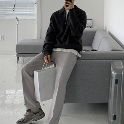 Vintage Męski Sweter Zimowy z Połową Zamka