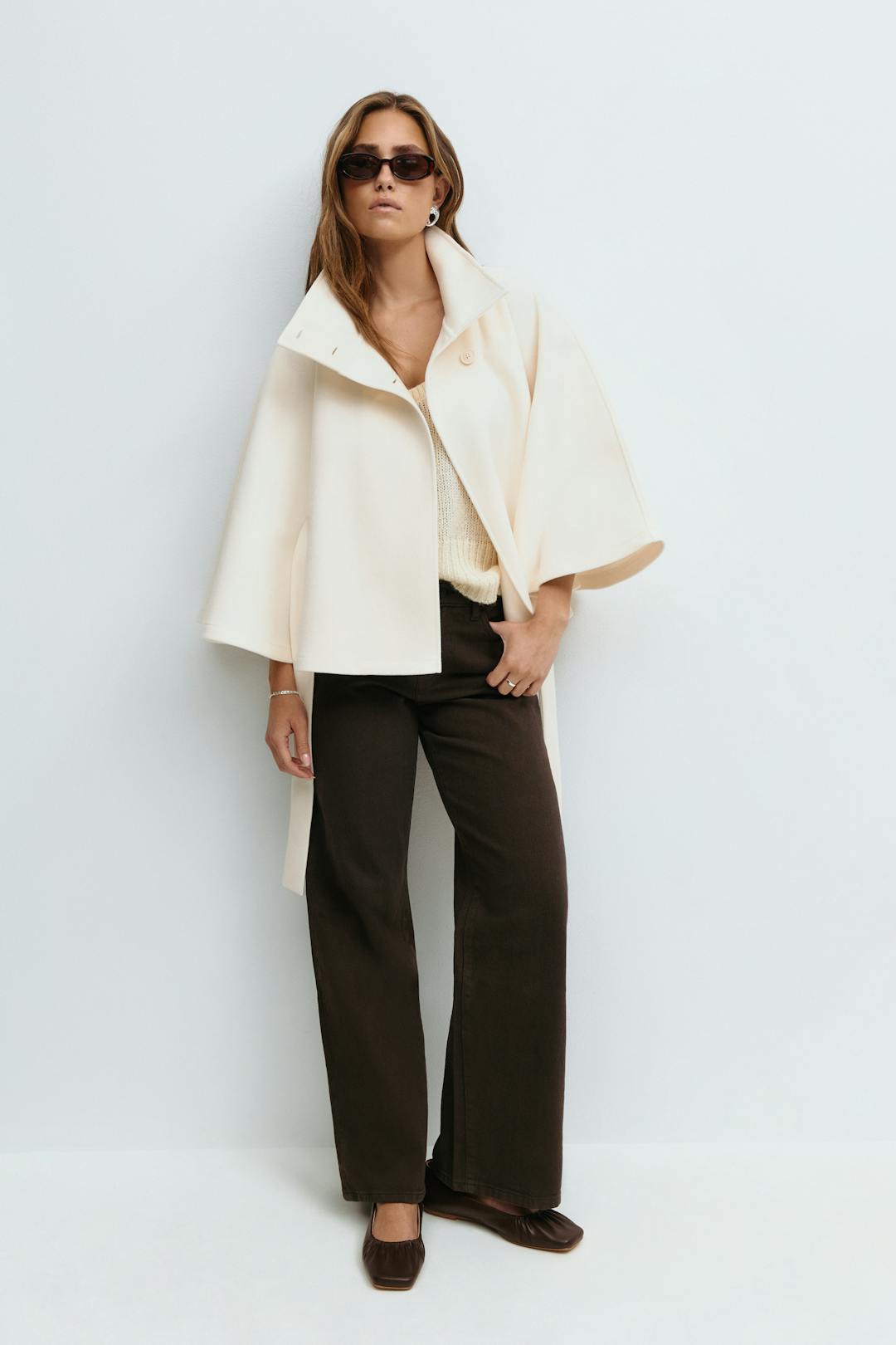 Clara Capejas | Women's Coat with Cape Sleeves, High Collar, and Belt