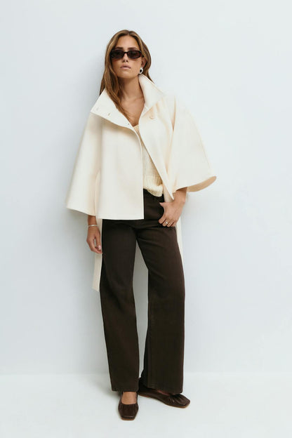 Clara Capejas | Women's Coat with Cape Sleeves, High Collar, and Belt