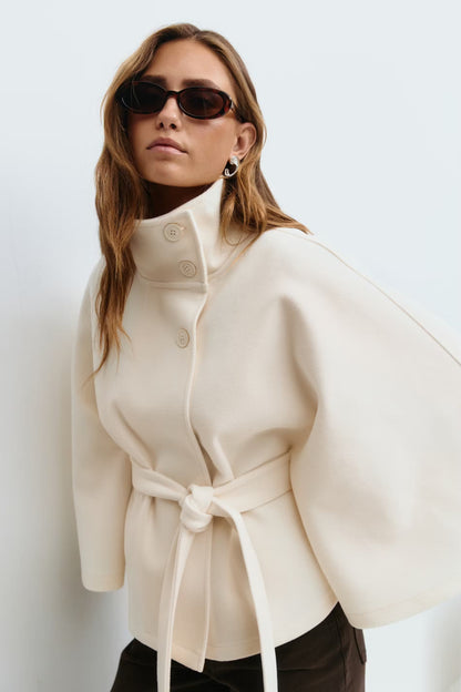 Clara Capejas | Women's Coat with Cape Sleeves, High Collar, and Belt
