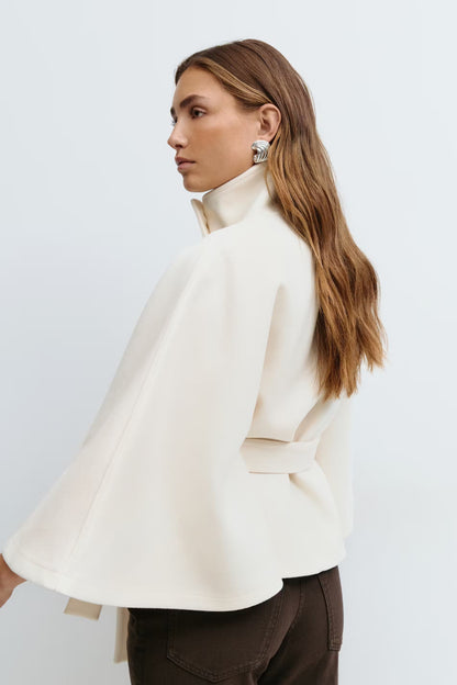 Clara Capejas | Women's Coat with Cape Sleeves, High Collar, and Belt