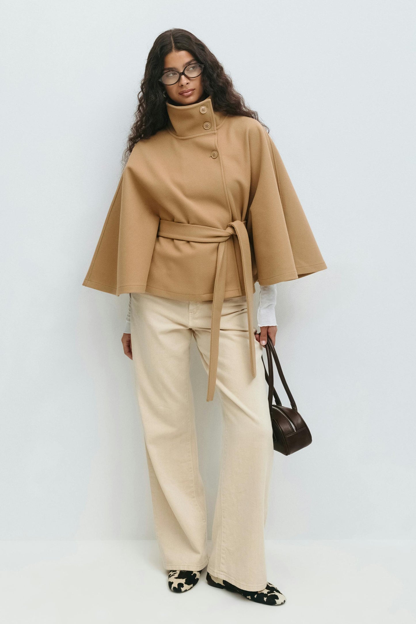Clara Capejas | Women's Coat with Cape Sleeves, High Collar, and Belt