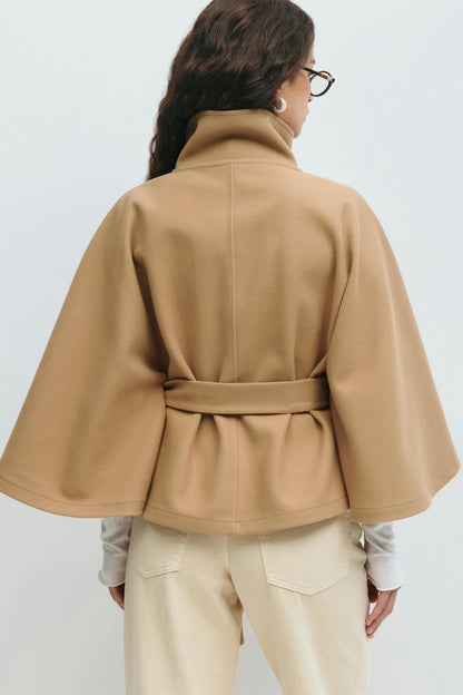 Clara Capejas | Women's Coat with Cape Sleeves, High Collar, and Belt
