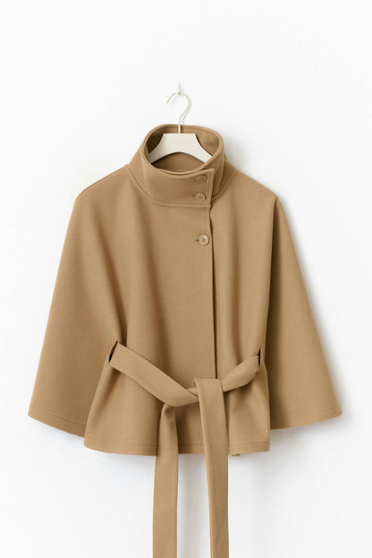 Clara Capejas | Women's Coat with Cape Sleeves, High Collar, and Belt