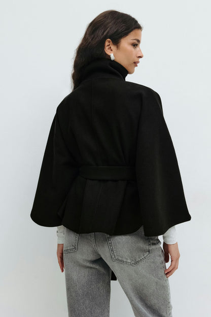 Clara Capejas | Women's Coat with Cape Sleeves, High Collar, and Belt