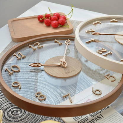 Nowoczesny Drewniany Zegar z Szklanym Frontem Metron