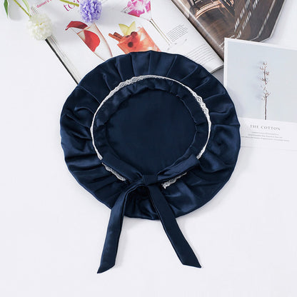 OpalSilk - Jedwabna Czapka do Snu z Koronkowymi Detalami i Wstążkami