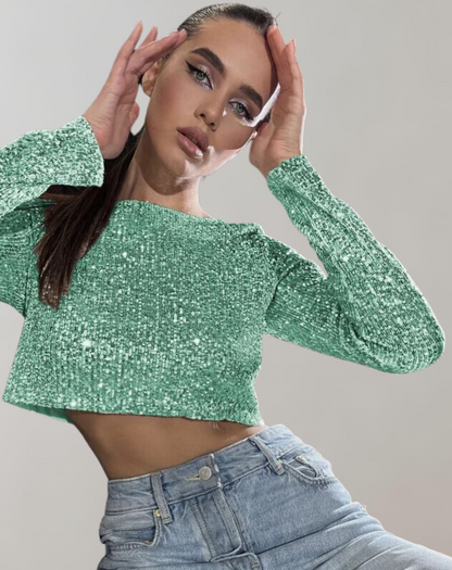 FAYE | Błyszczący crop top z cekinami dla kobiet