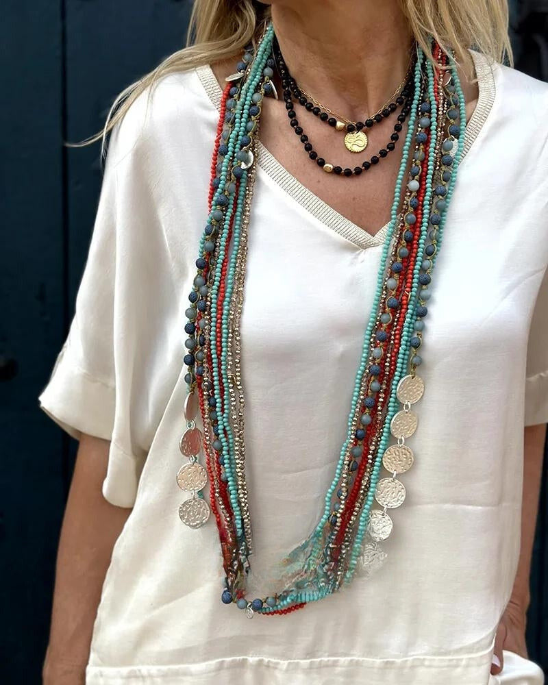 Rivera - Elegancka Biała Bluzka i Spodnie Niebiańskie