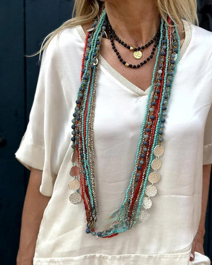 Rivera - Elegancka Biała Bluzka i Spodnie Niebiańskie