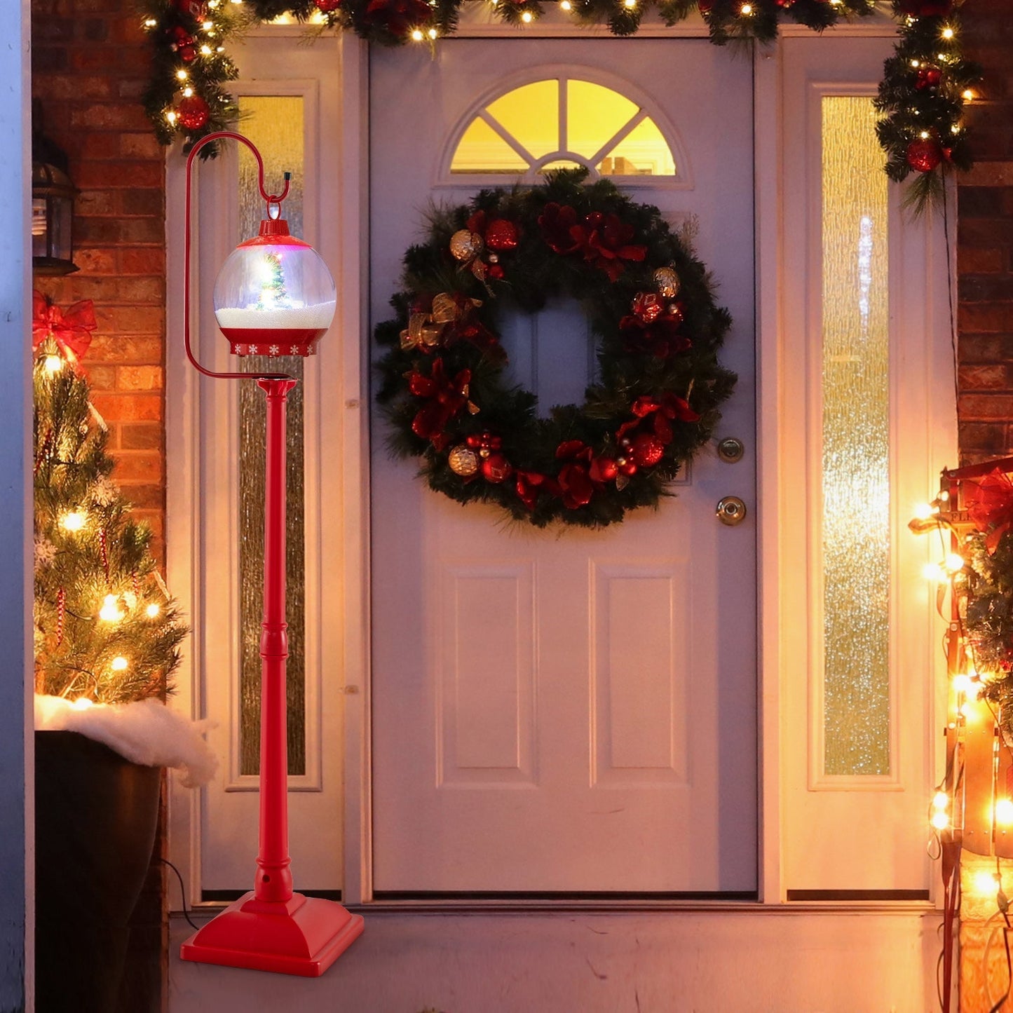 HolidayPost – 68-inch Christmas Lamp with Enchanted Snow Globe