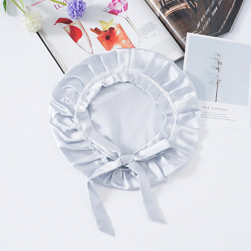 OpalSilk - Jedwabna Czapka do Snu z Koronkowymi Detalami i Wstążkami