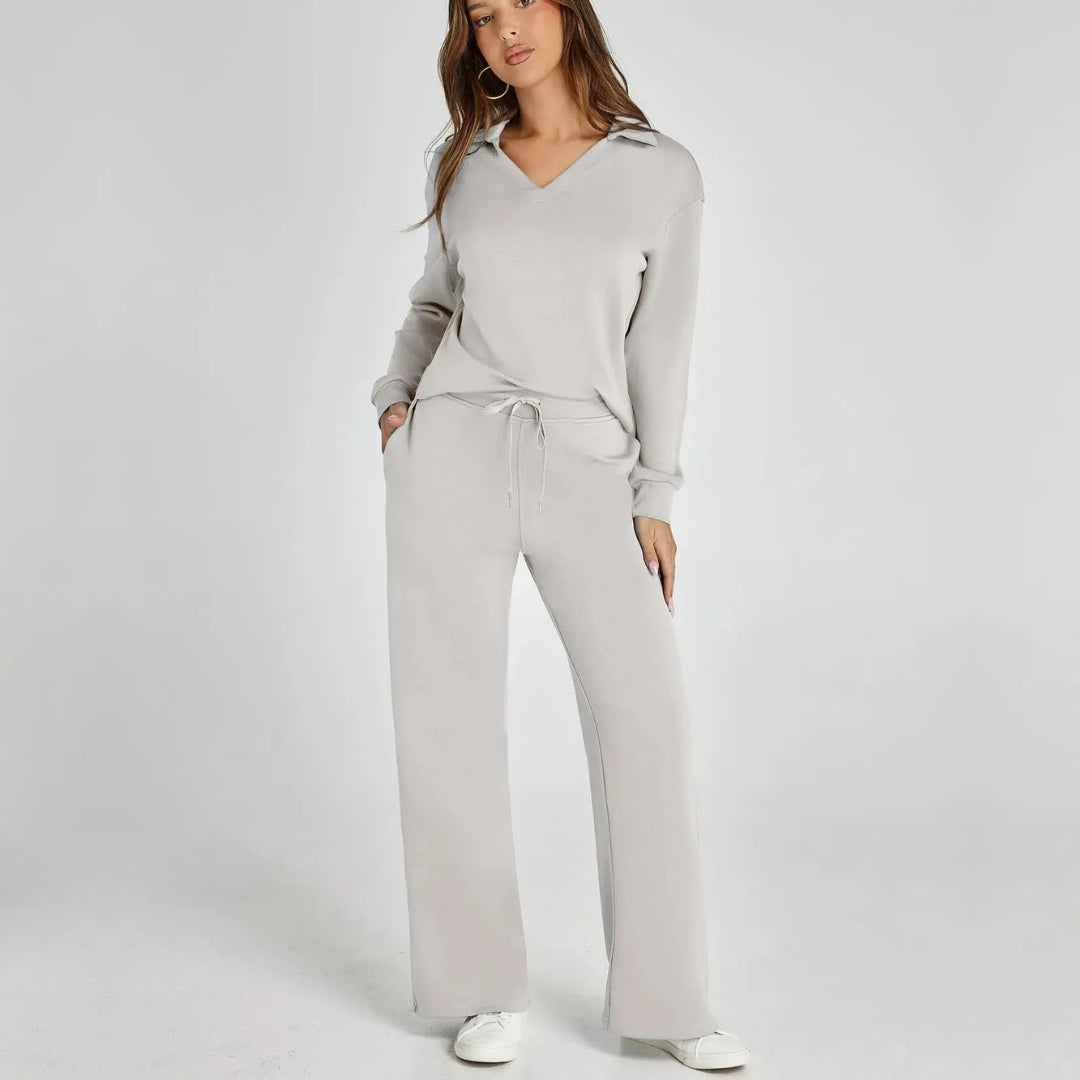 Eline | Ekskluzywny Zestaw Loungewear z Wygodnymi Spodniami i V-kształtnym Designem