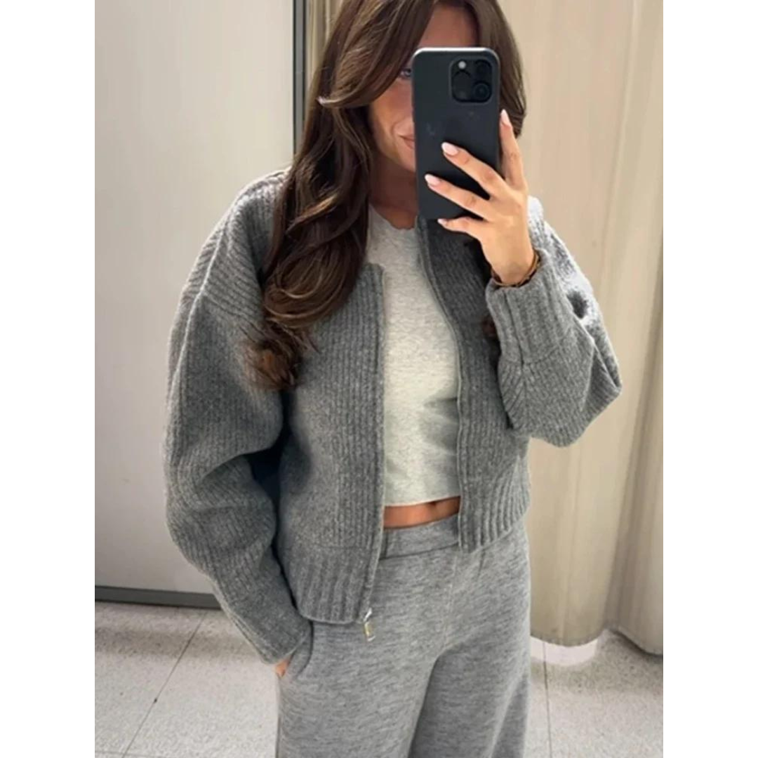 Orhaney | Damski kardigan z okrągłym dekoltem i zamkiem błyskawicznym