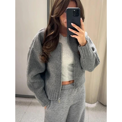 Orhaney | Damski kardigan z okrągłym dekoltem i zamkiem błyskawicznym