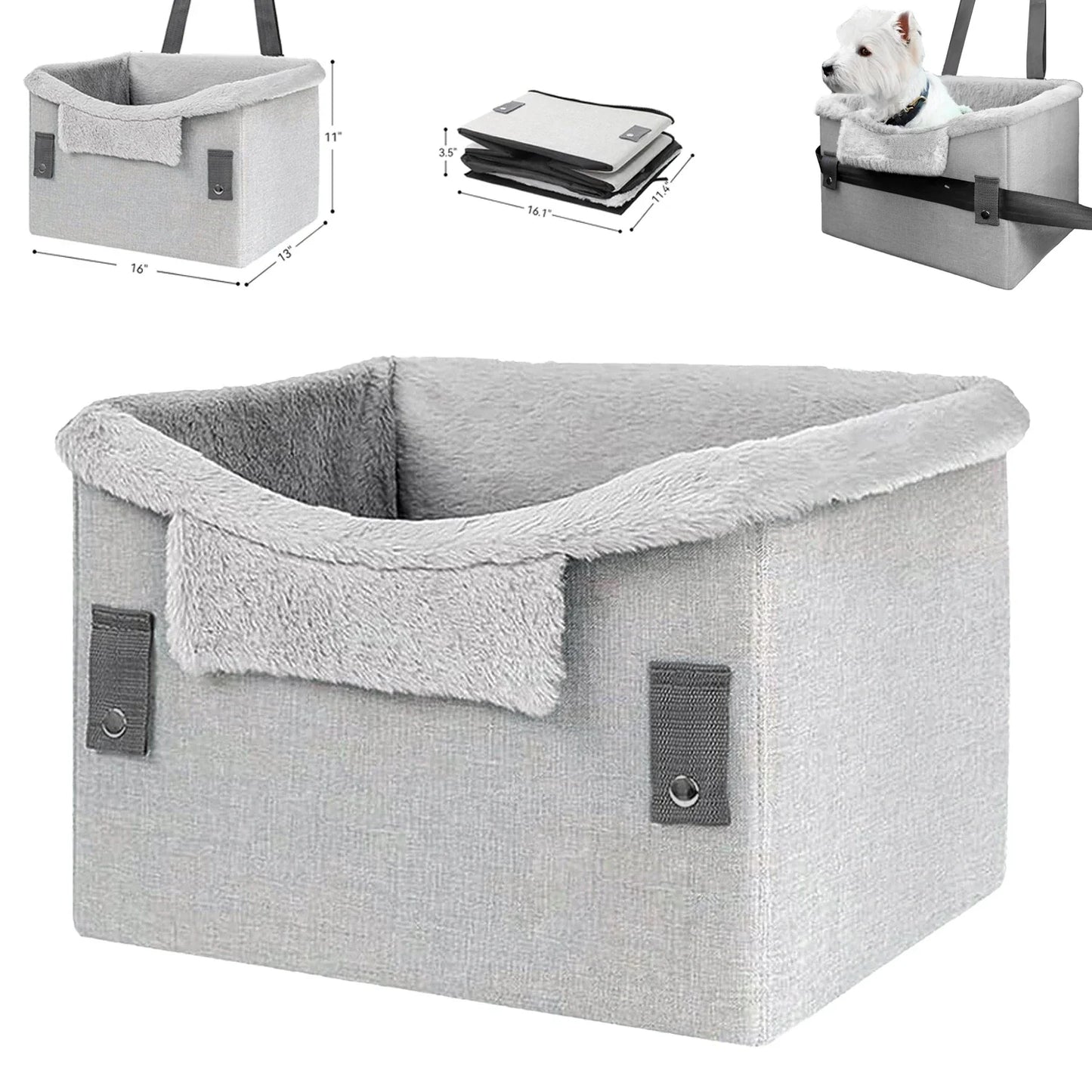 Składany i Przenośny Fotelik Samochodowy dla Małych Psów - Zapięcia Bezpieczeństwa - Do 25 Lbs