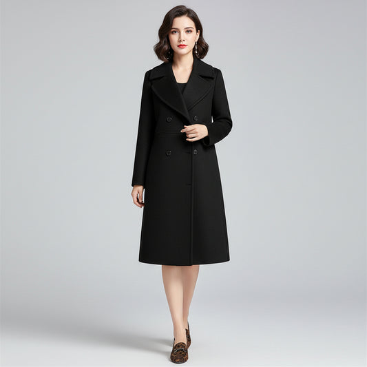 JADE PL. | Podwójnie Zapięty Długi Płaszcz Wełniany dla Kobiet