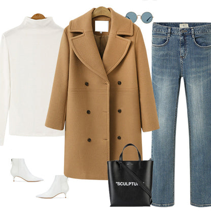 JADE PL. | Podwójnie Zapięty Długi Płaszcz Wełniany dla Kobiet