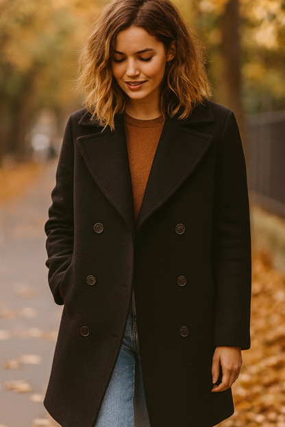 JADE PL. | Podwójnie Zapięty Długi Płaszcz Wełniany dla Kobiet