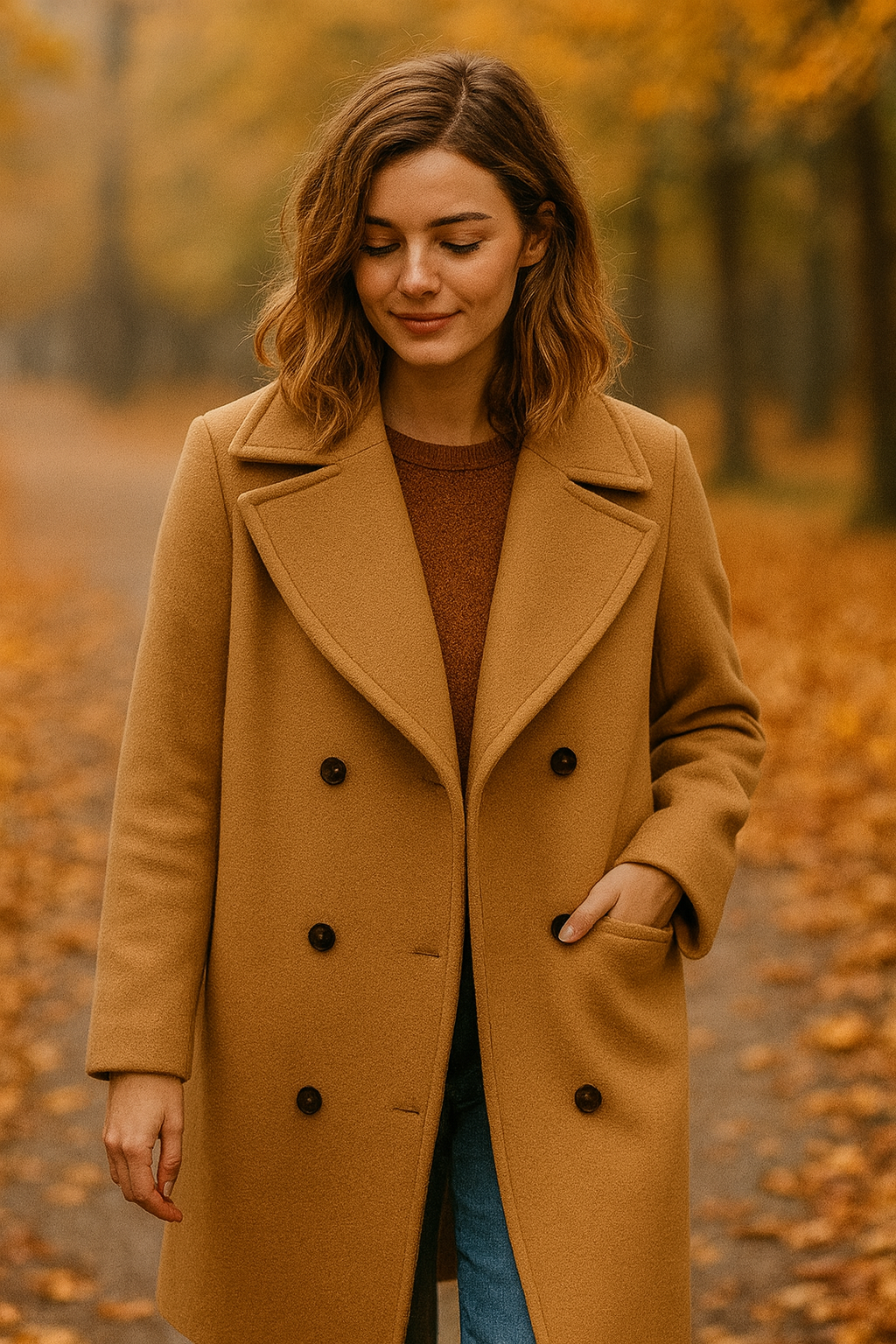 JADE PL. | Podwójnie Zapięty Długi Płaszcz Wełniany dla Kobiet