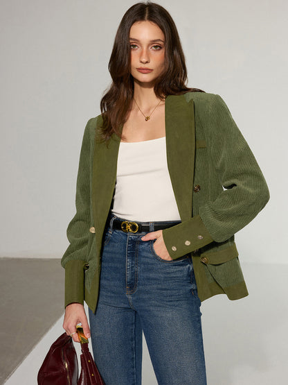 Mikaela | Korduroy Żakiet z Kołnierzem i Metalowymi Guzikami
