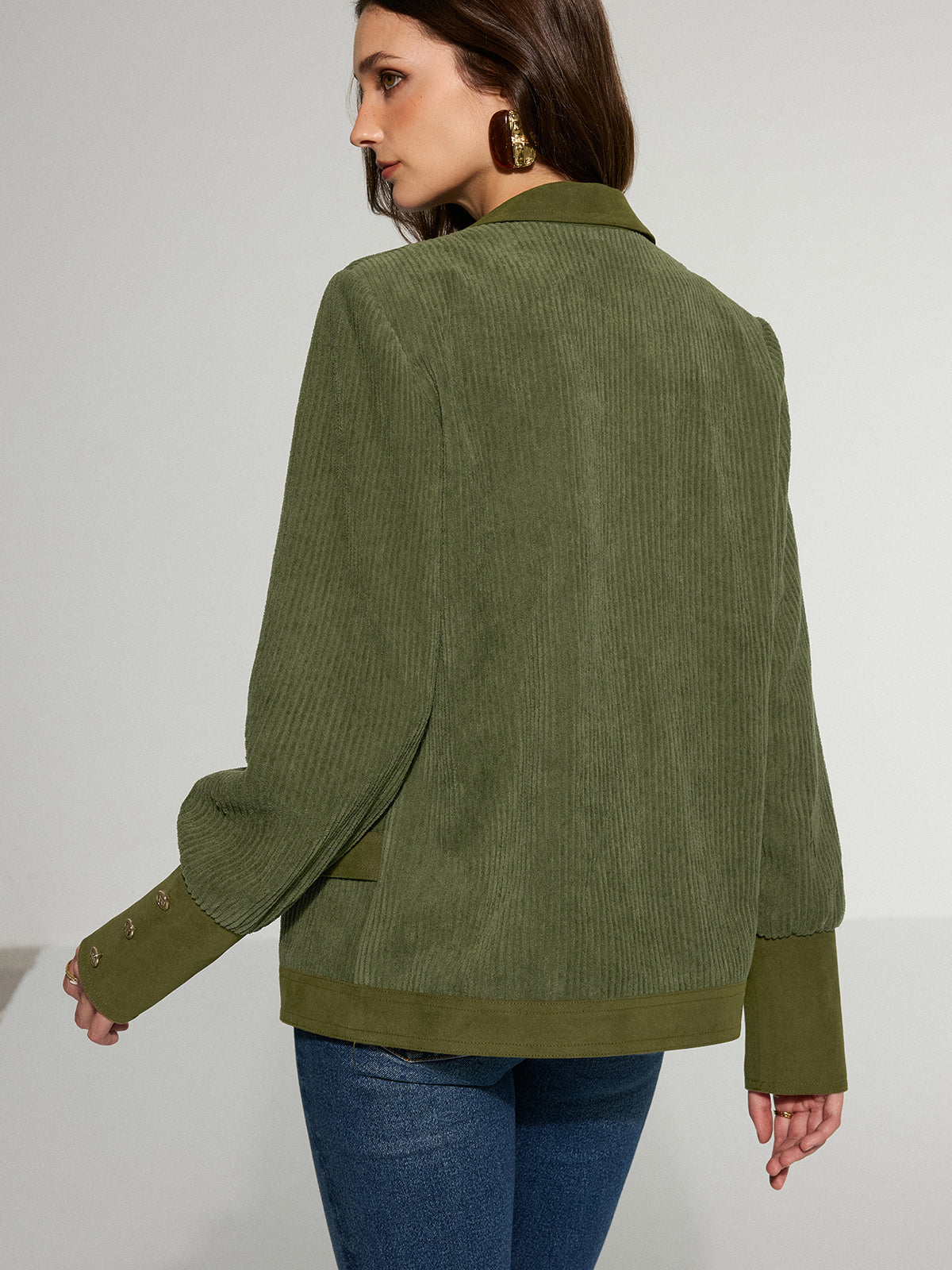 Mikaela | Korduroy Żakiet z Kołnierzem i Metalowymi Guzikami