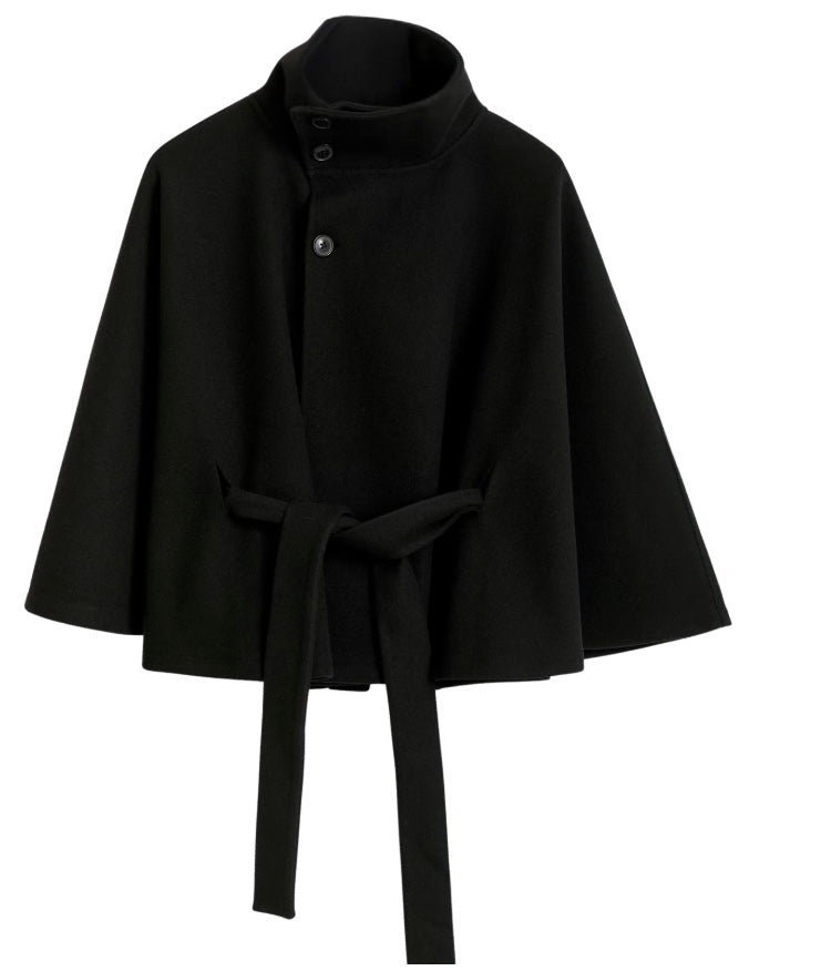 Clara Capejas | Women's Coat with Cape Sleeves, High Collar, and Belt