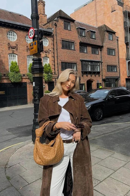 Kurtka zimowa damska typu trencz | Długa kurtka z paskiem