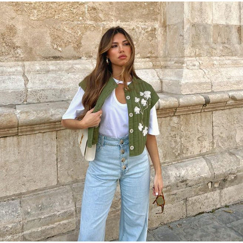 LIV - Zielona Kamizelka w Kwiaty