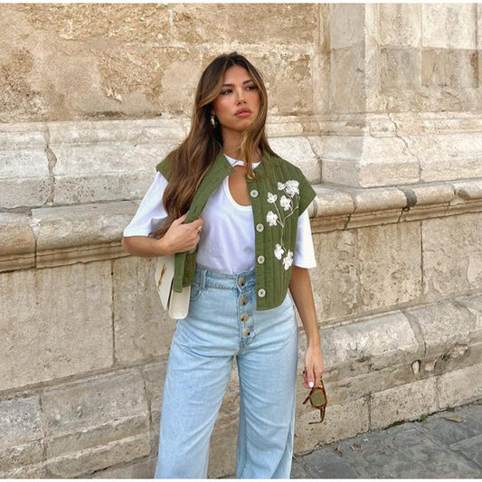 LIV - Zielona Kamizelka w Kwiaty