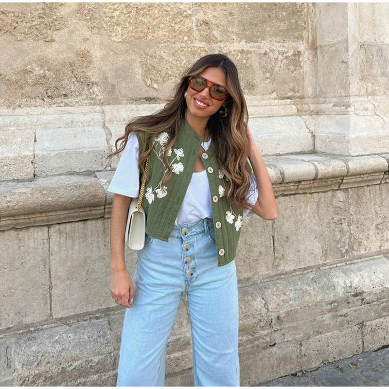 LIV - Zielona Kamizelka w Kwiaty