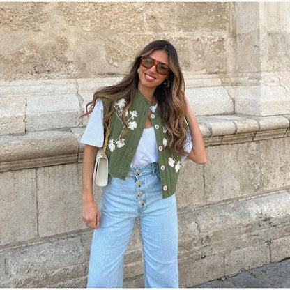 LIV - Zielona Kamizelka w Kwiaty