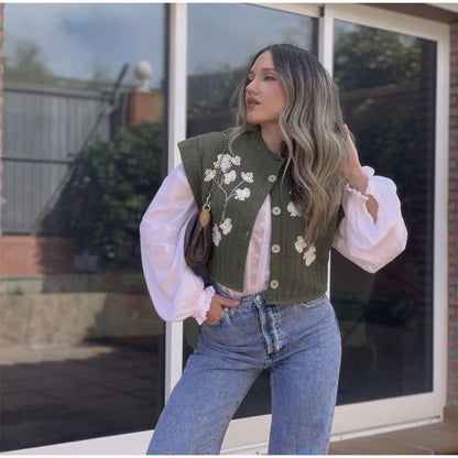 LIV - Zielona Kamizelka w Kwiaty