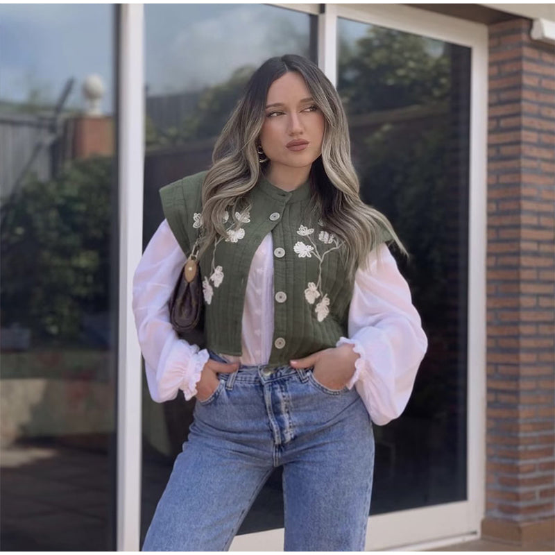 LIV - Zielona Kamizelka w Kwiaty