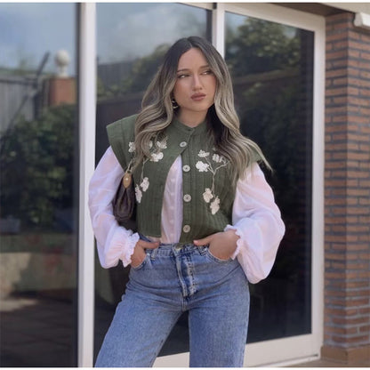 LIV - Zielona Kamizelka w Kwiaty