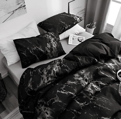 Velitra - Elegancki 3-częściowy zestaw pościeli z marmurowym wzorem