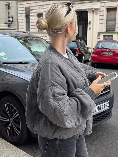 Damska Pikowana Kurtka Bomber - Casual Styl