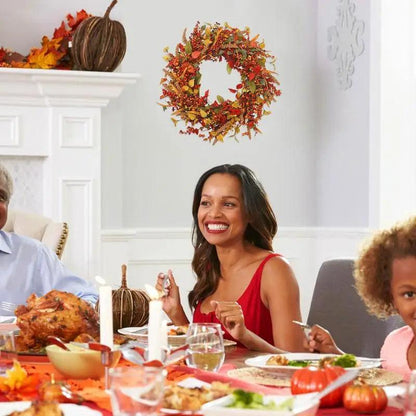 Naturalny Wieniec Drzwiowy na Jesień z Jagodami i Szyszkami Sosnowymi – Idealna Dekoracja na Halloween i Święto Dziękczynienia, 40 cm