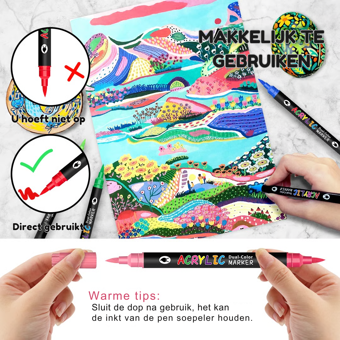 Dwustronne akrylowe markery – 36 sztuk w 72 intensywnych kolorach bez smug