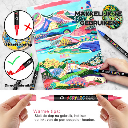 Dwustronne akrylowe markery – 36 sztuk w 72 intensywnych kolorach bez smug