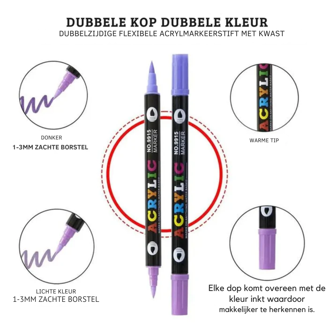 Dwustronne akrylowe markery – 36 sztuk w 72 intensywnych kolorach bez smug