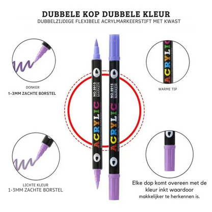 Dwustronne akrylowe markery – 36 sztuk w 72 intensywnych kolorach bez smug