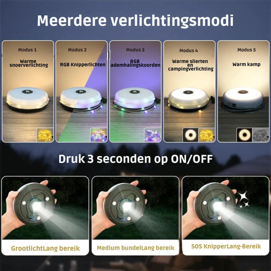 4 w 1 Lampa Campingowa – Lampa, Powerbank i 10 m Łańcuch Świetlny