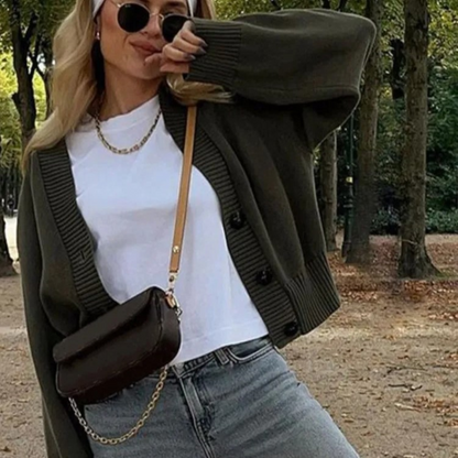 Zielony Kardigan Dzianinowy z Dekoltem V