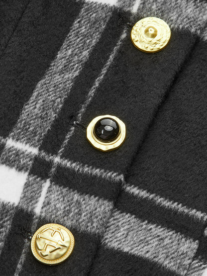 Mazie | Wełniany Trench w Kratę z Paskiem