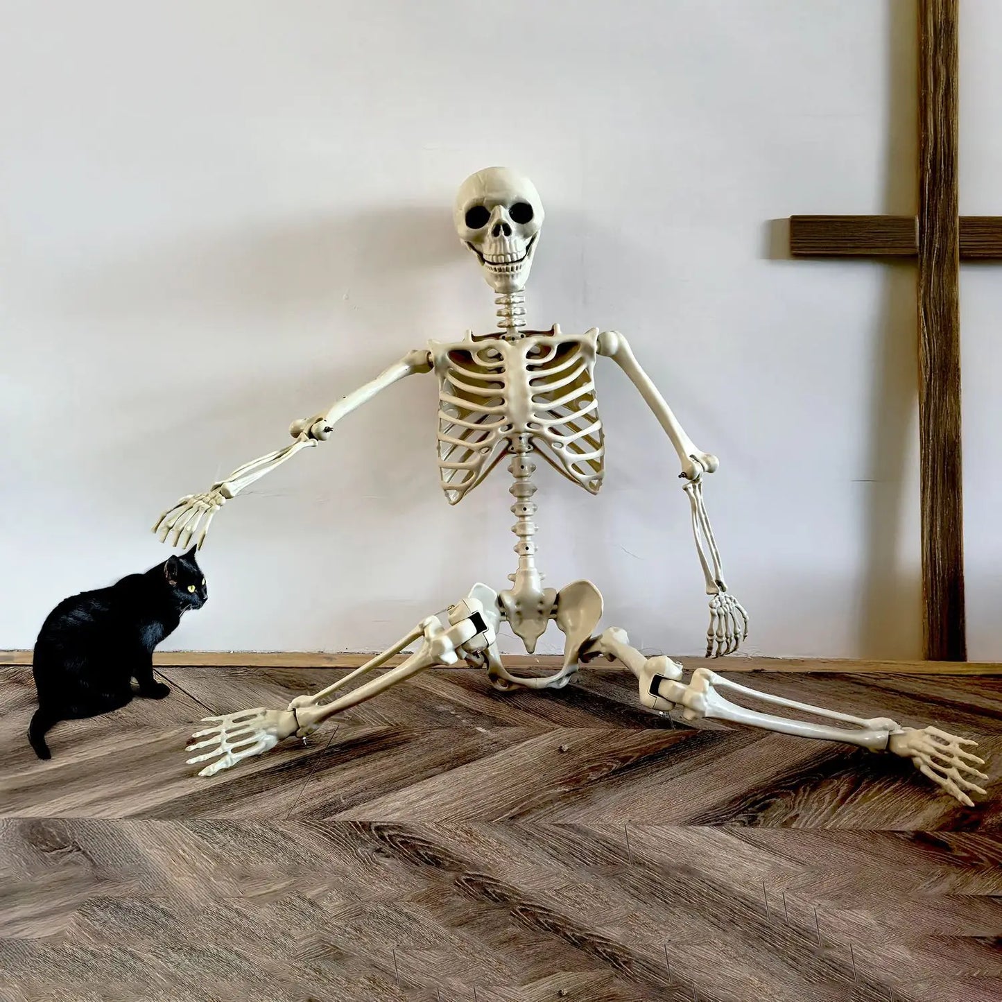 Ruchomy szkielet ludzki 90–165 cm — autentyczna dekoracja na Halloween i imprezy tematyczne