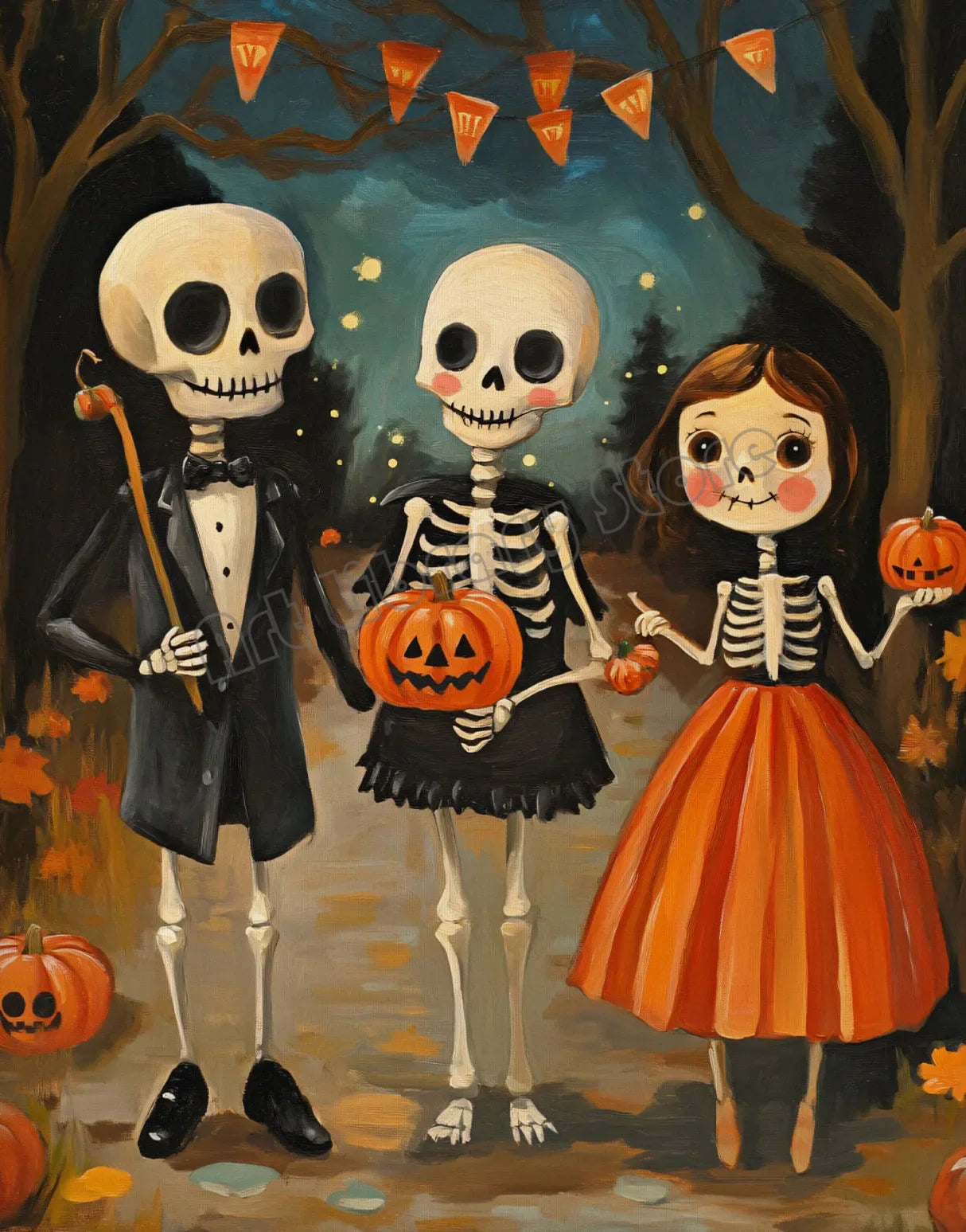 Zestaw plakatów Halloween z dyniami, duszkami i kotami — dekoracje ścienne na jesień