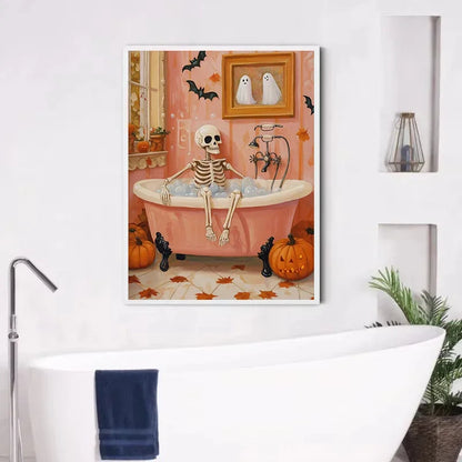 Zestaw plakatów Halloween z dyniami, duszkami i kotami — dekoracje ścienne na jesień